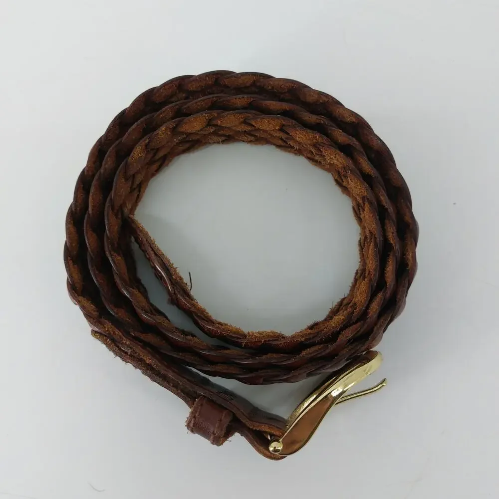 NY & CO Women's Sz L Brown Braided Belt Gold Buckle Casual